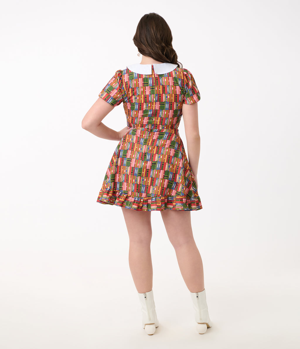 Smak Parlour Library Shelves Print Smocked Fit & Flare Dress