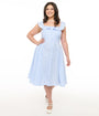 Magnolia Place Plus Size 1950s Blue & White Stripe Barbara Swing Dress