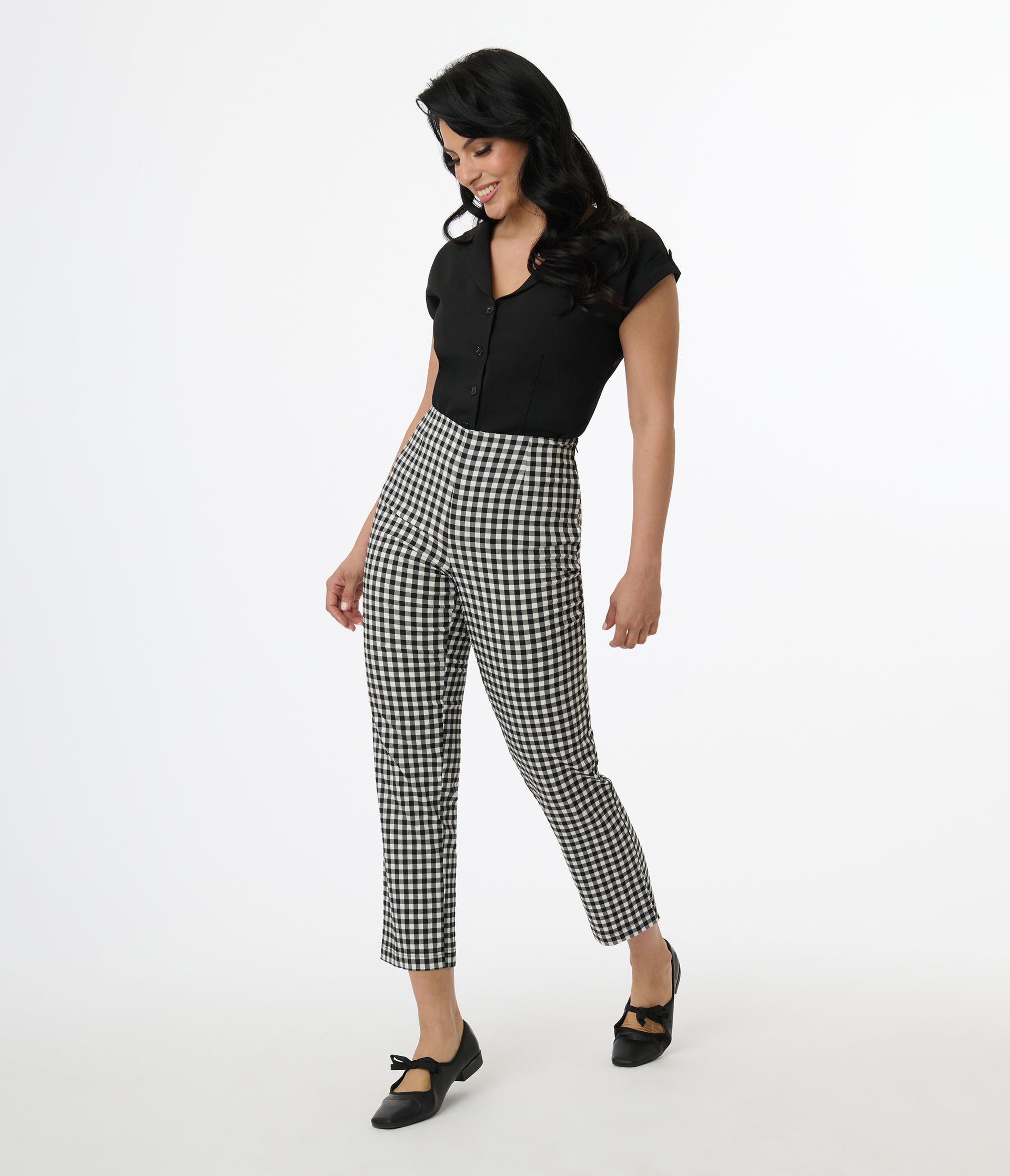 Unique Vintage 1960s Black & White Gingham Cigarette Pants