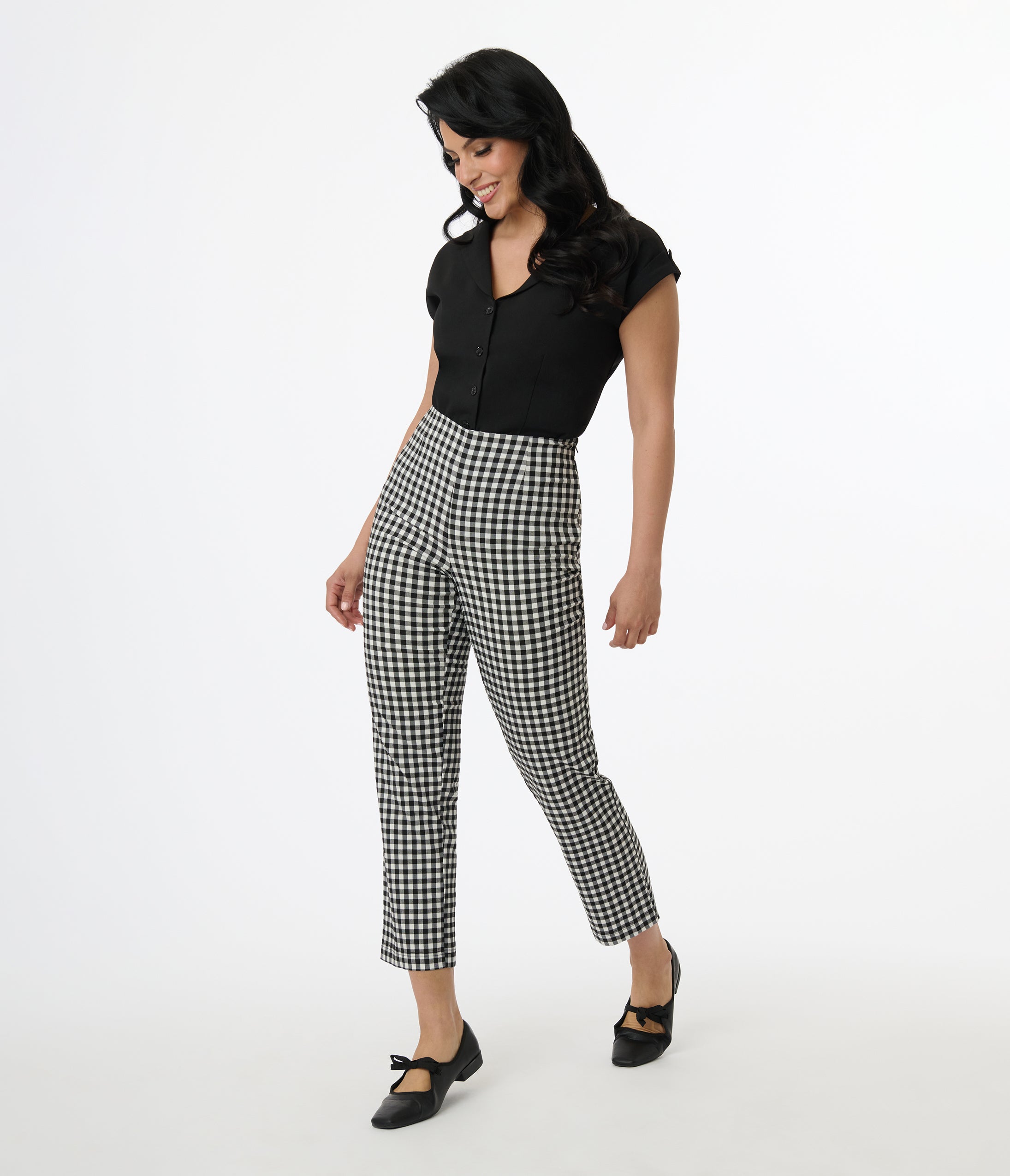 Unique Vintage 1960s Black & White Gingham Cigarette Pants