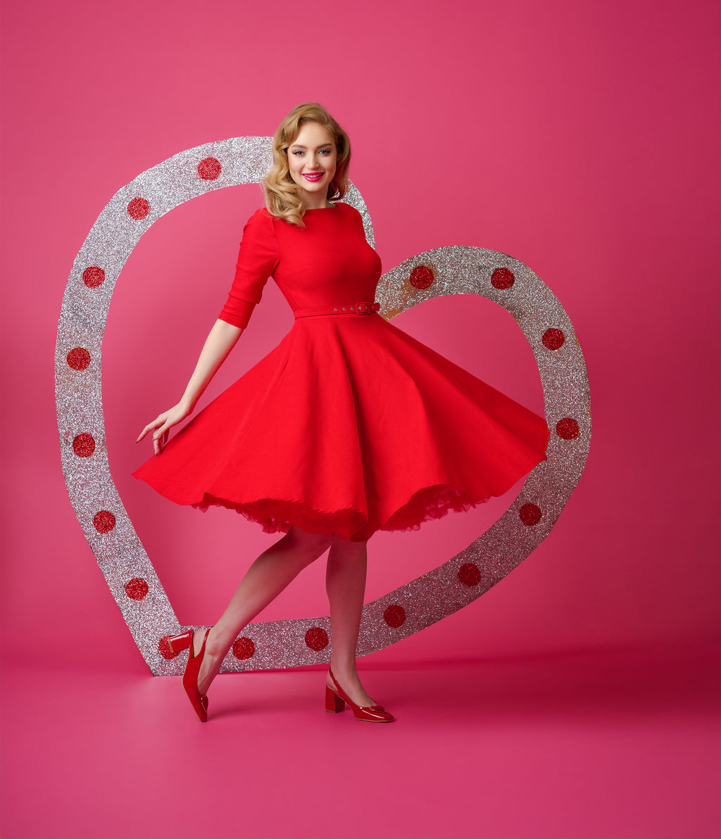 Unique Vintage 1950s Bright Red Devon Swing Dress
