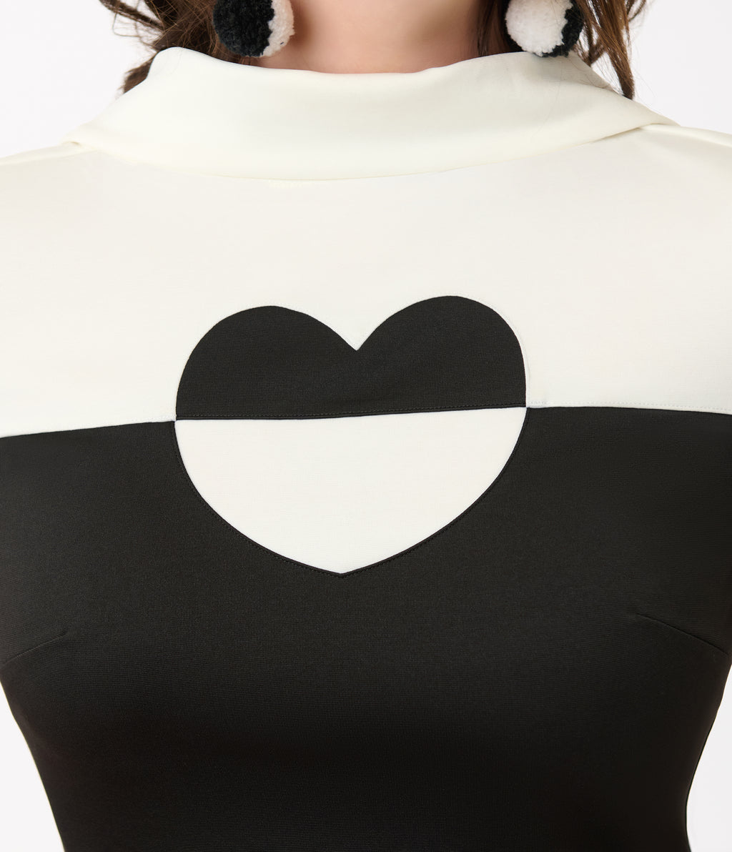 Smak Parlour Black & White Color Block Heart Shift Dress