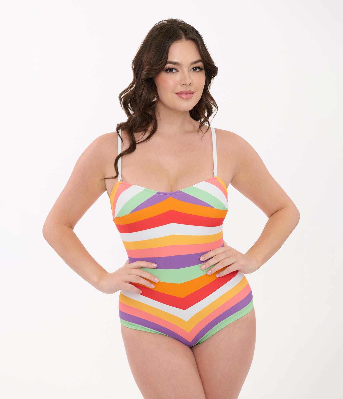 Unique Vintage Rainbow Stripe Barbara One Piece Swimsuit