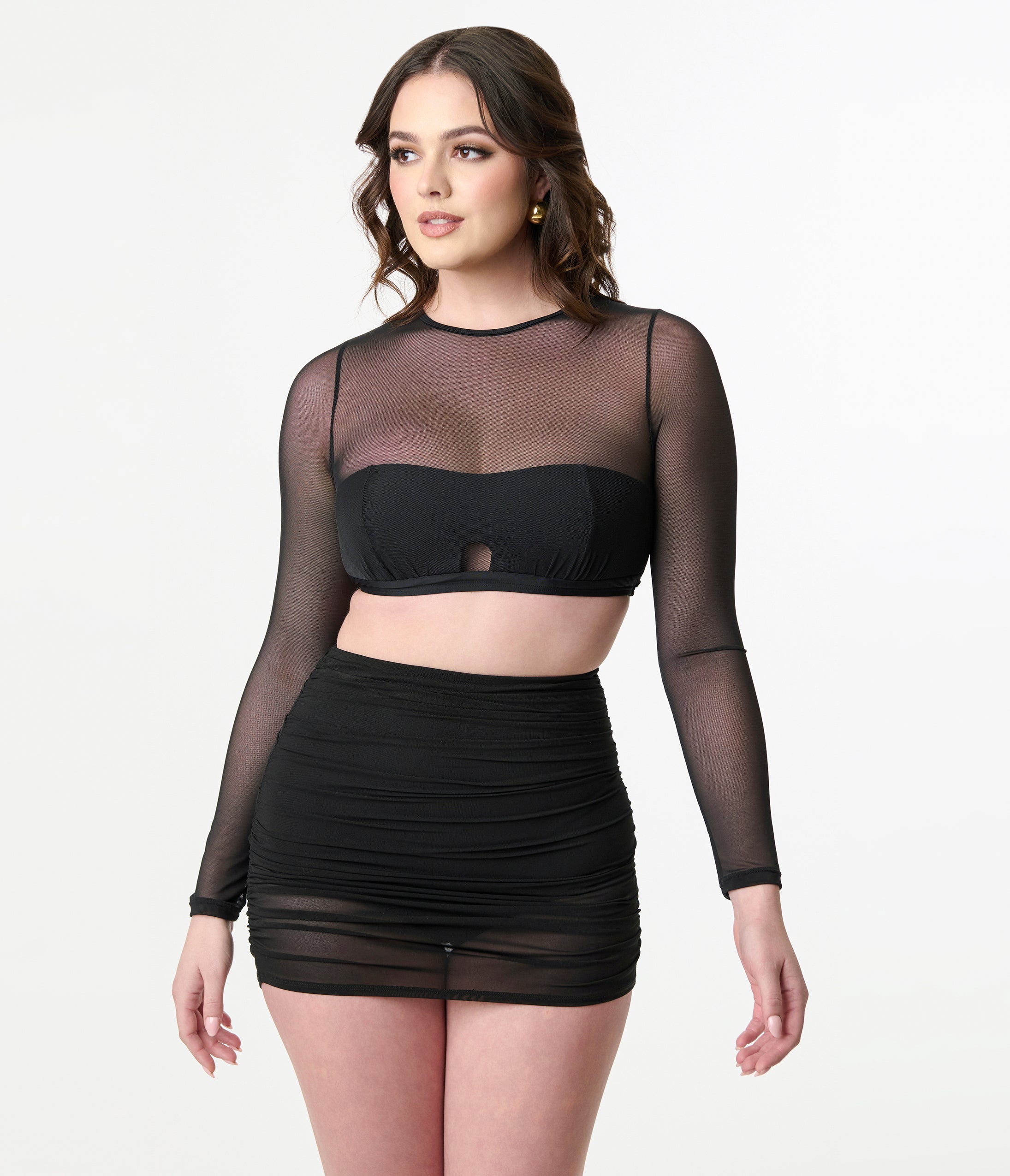 Unique Vintage Black Shirred Skirt Swim Bottom