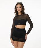 Unique Vintage Black Mesh Long Sleeve Swim Top