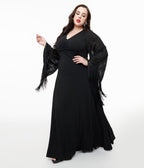 Smak Parlour Plus Size 1970s Black Floral Fringe Sleeve Stevie Maxi Dress