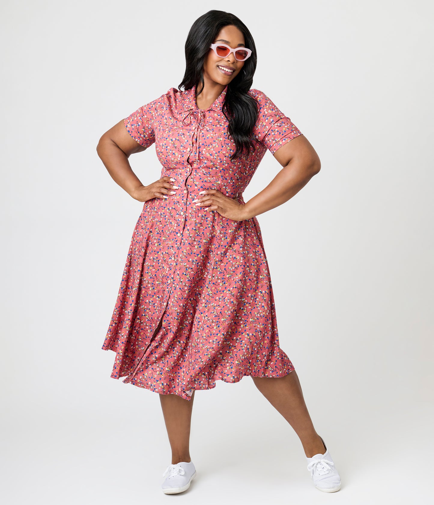 Royal Monk Plus Size Coral Spring Floral Midi Dress
