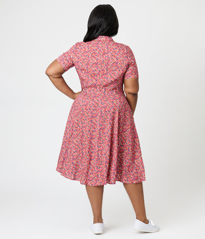 Royal Monk Plus Size Coral Spring Floral Midi Dress
