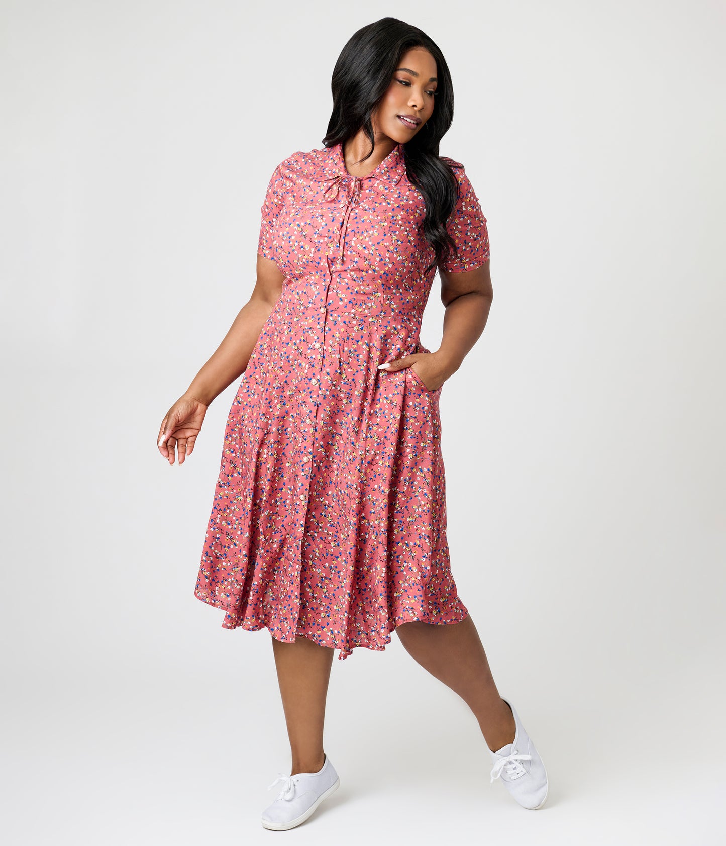 Royal Monk Plus Size Coral Spring Floral Midi Dress