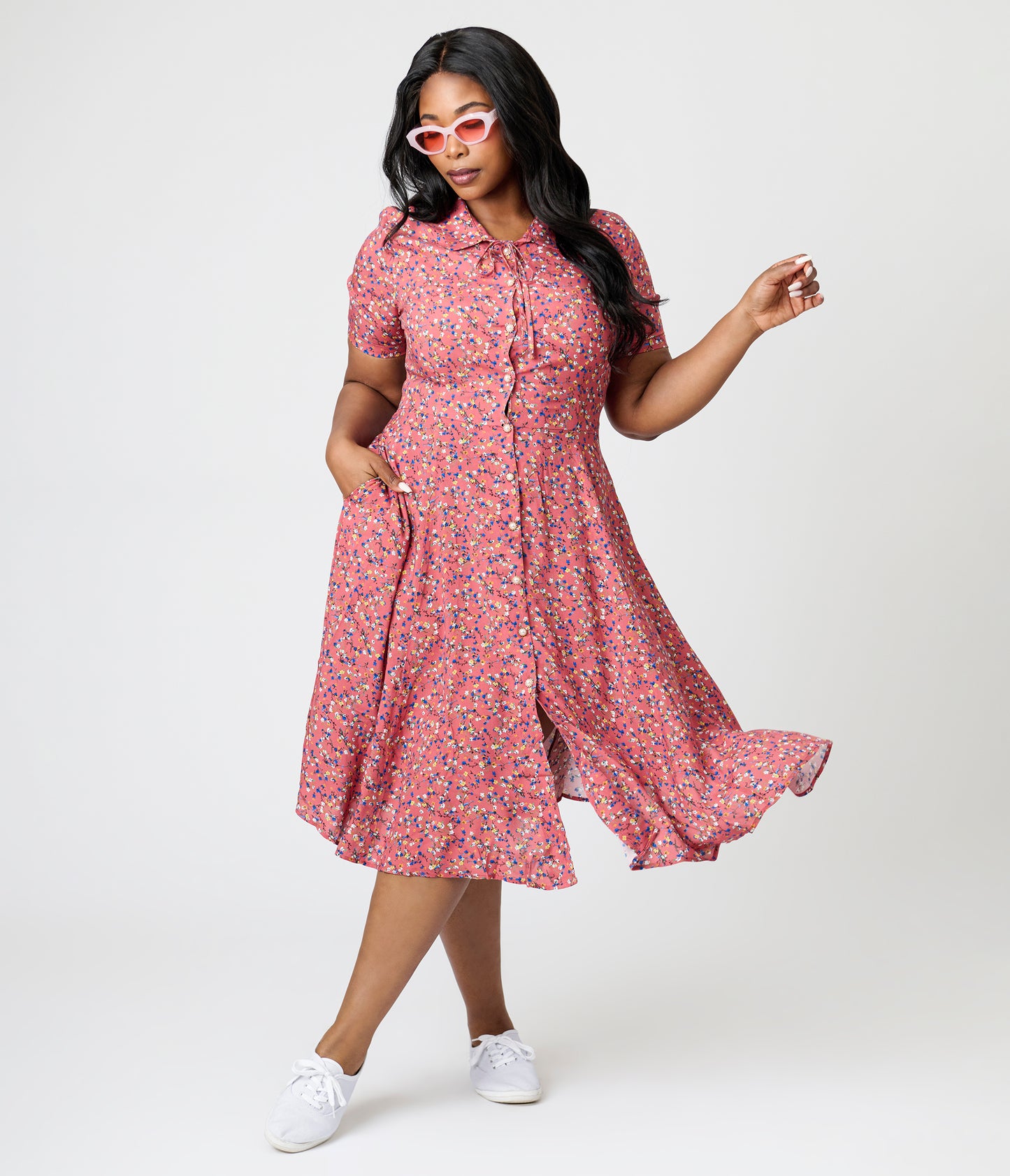 Royal Monk Plus Size Coral Spring Floral Midi Dress