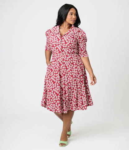 Royal Monk Plus Size Red Blossom Elodie Midi Dress