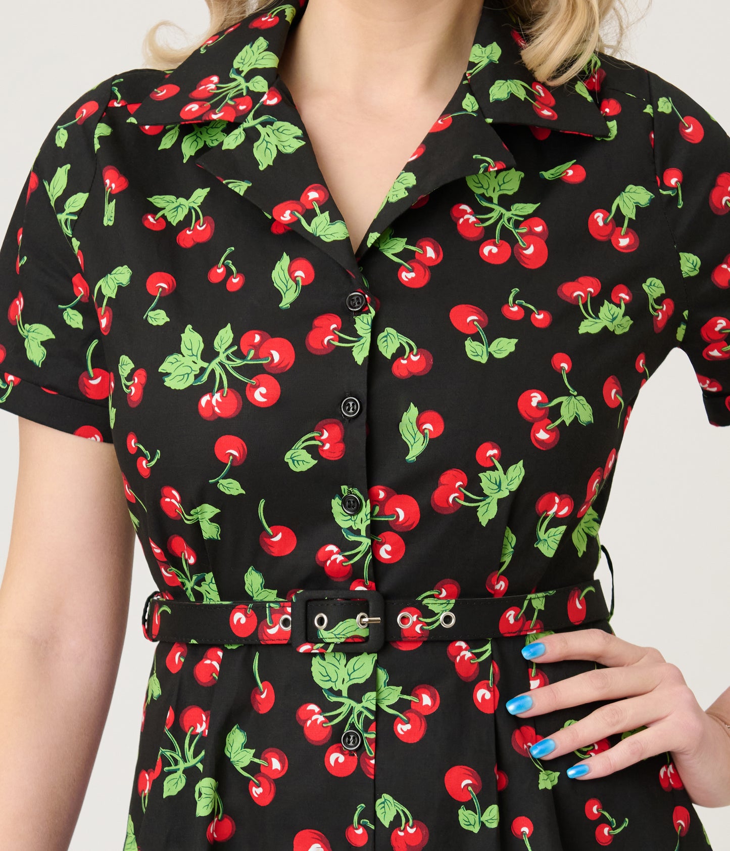 Royal Monk Black & Red Cherries Darla Swing Dress