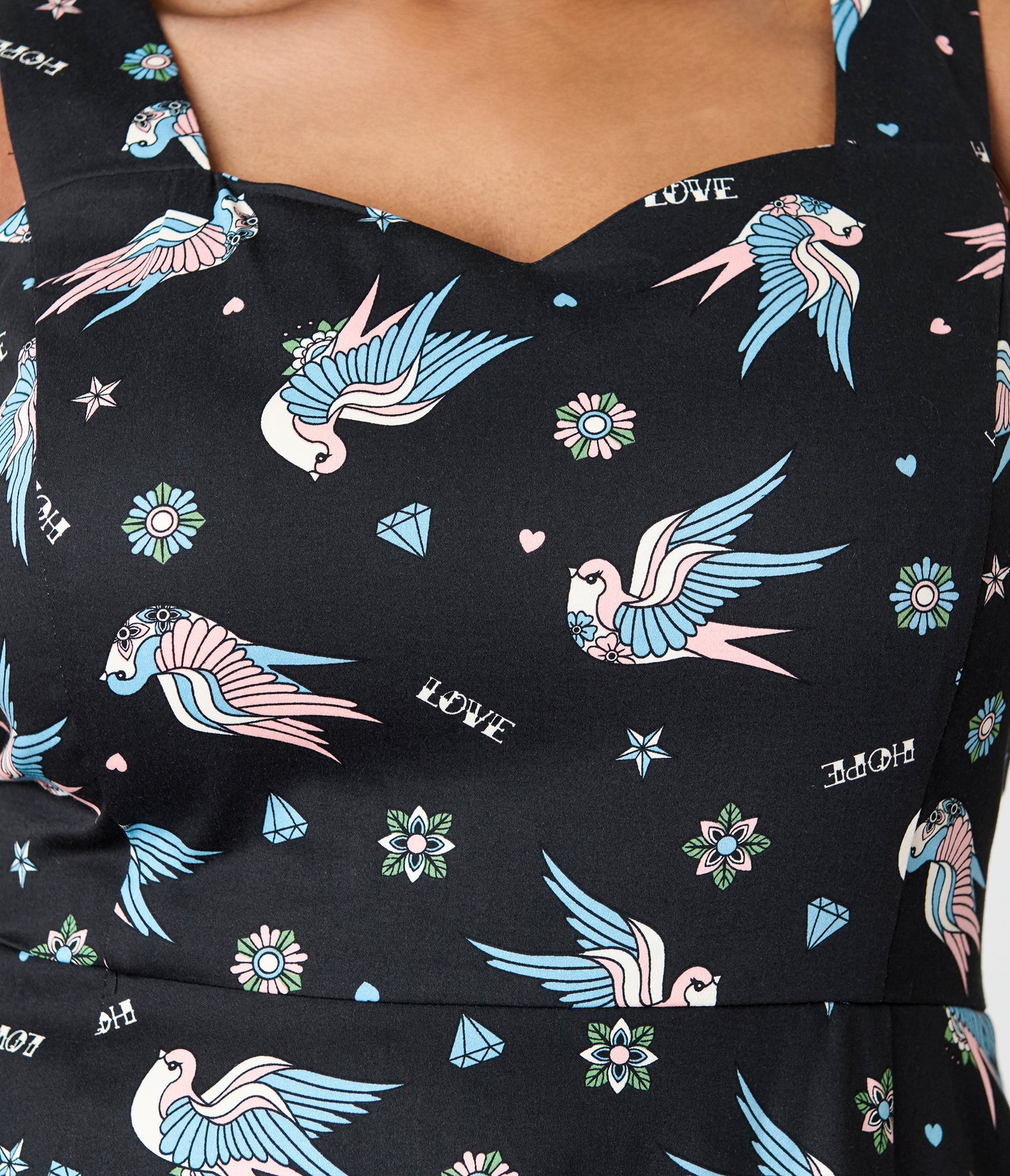 Royal Monk Plus Size Black & Blue Swallow Print Marilou Swing Dress