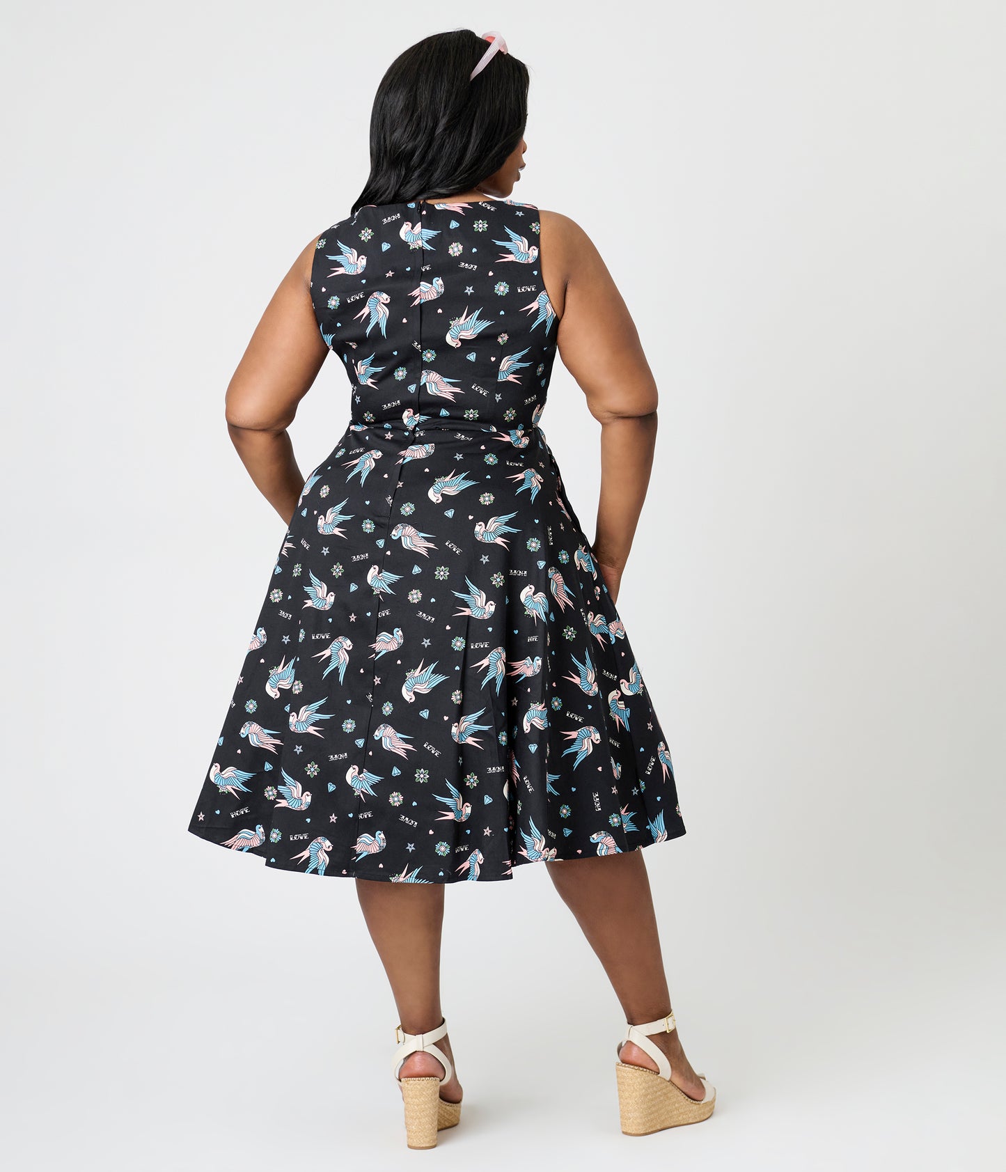 Royal Monk Plus Size Black & Blue Swallow Print Marilou Swing Dress
