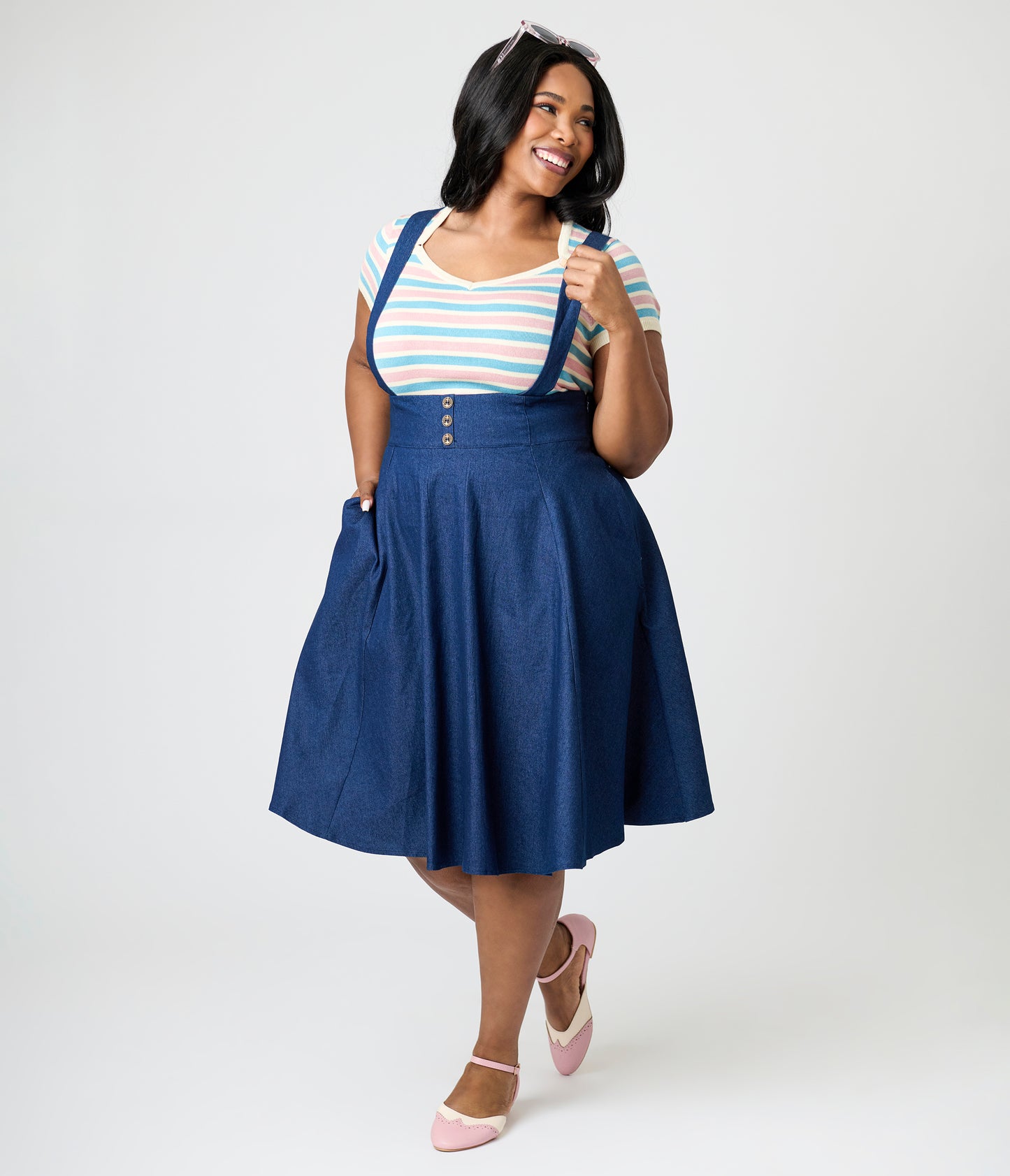 Royal Monk Plus Size Dark Blue Denim Dottie Swing Skirt