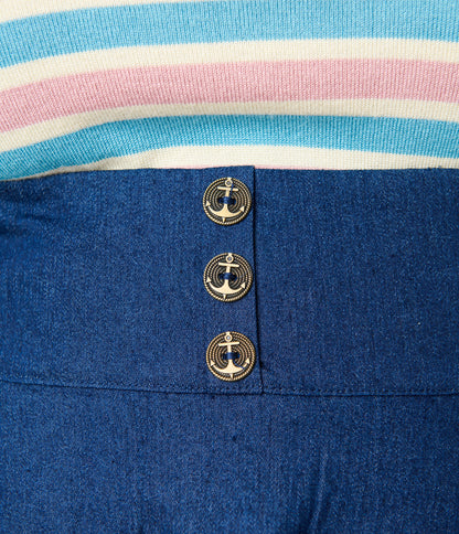 Royal Monk Plus Size Dark Blue Denim Dottie Swing Skirt