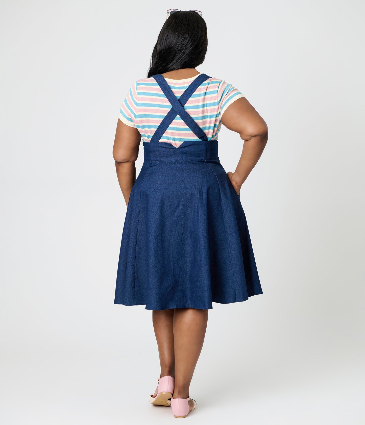 Royal Monk Plus Size Dark Blue Denim Dottie Swing Skirt