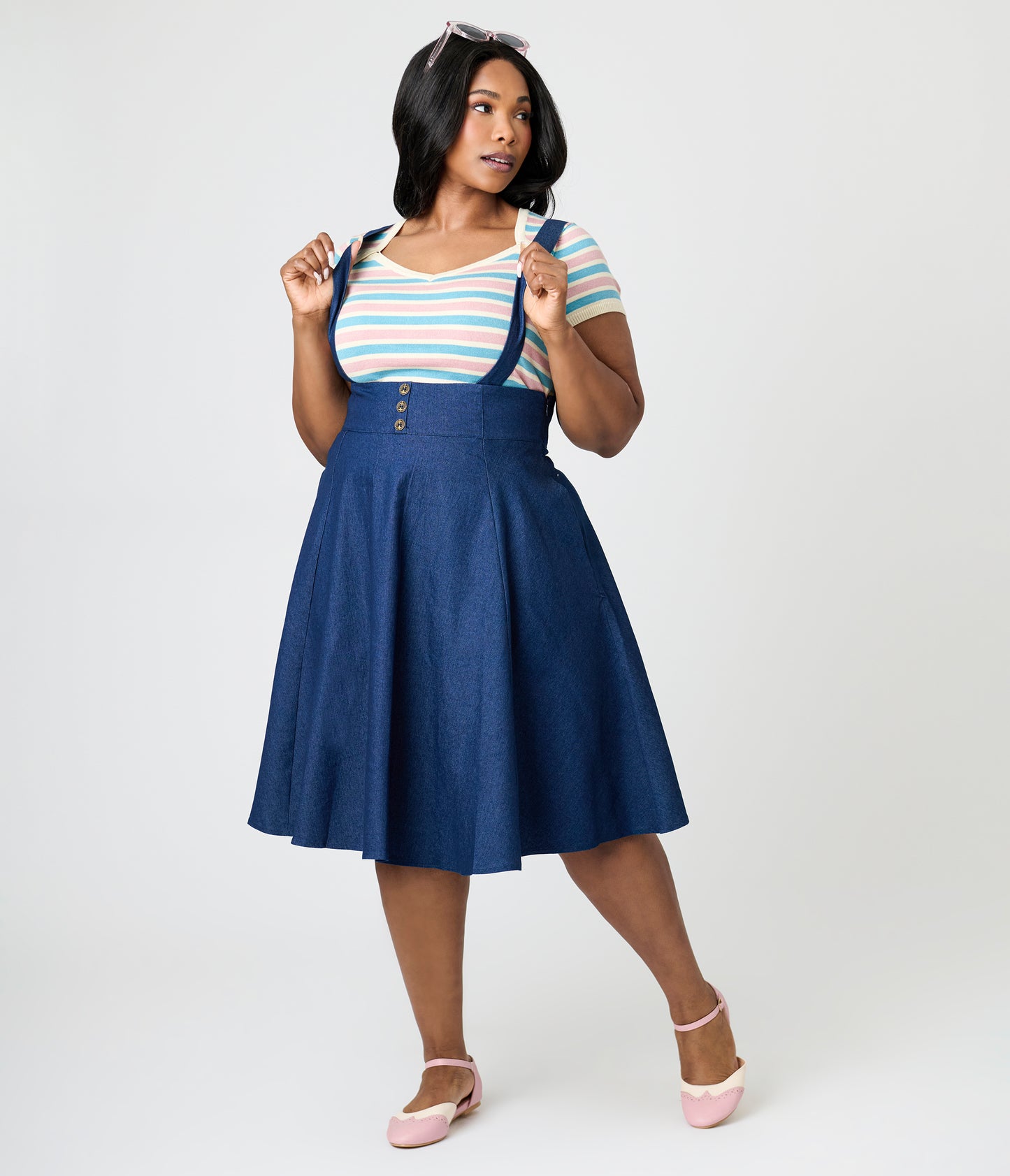 Royal Monk Plus Size Dark Blue Denim Dottie Swing Skirt