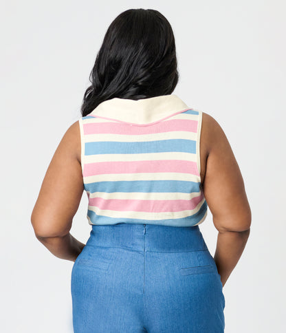 Royal Monk Plus Size Blue & Pink Striped Swallow Zelda Knit Top