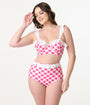 Unique Vintage Pink & White Gingham Belted Redondo Swim Bottoms