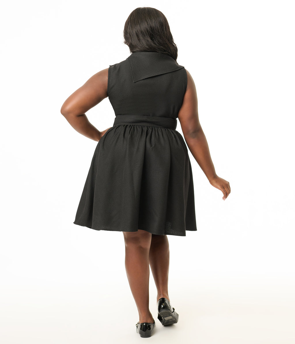 Smak Parlour Plus Size Black Tweed Funnel Neck Fit & Flare Dress