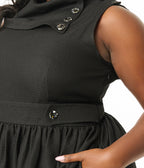 Smak Parlour Plus Size Black Tweed Funnel Neck Fit & Flare Dress