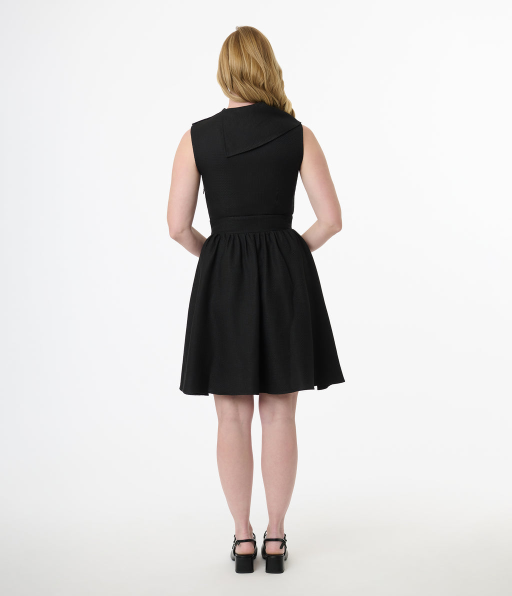 Smak Parlour Black Tweed Funnel Neck Fit & Flare Dress