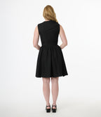 Smak Parlour Black Tweed Funnel Neck Fit & Flare Dress