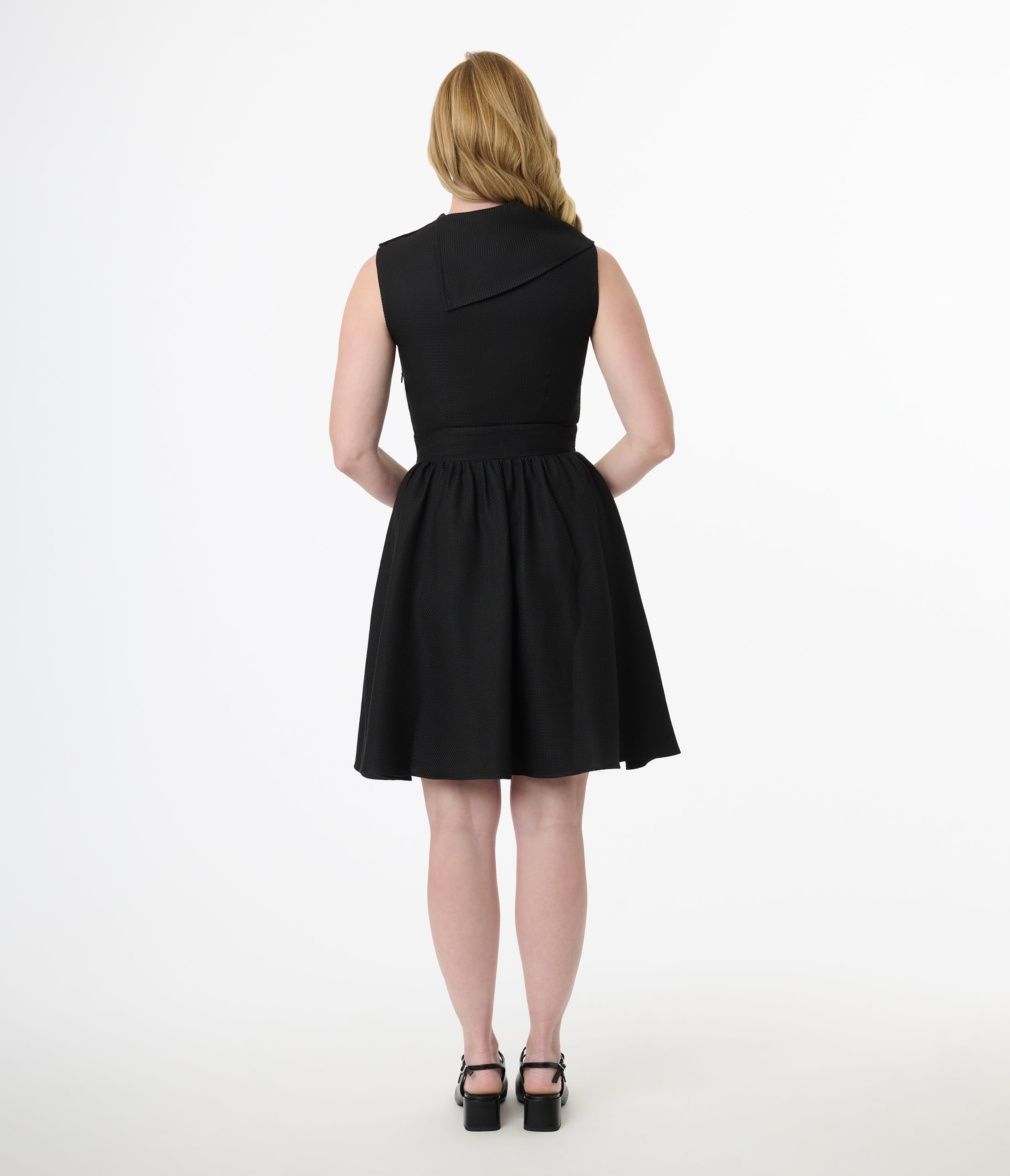 Smak Parlour Black Tweed Funnel Neck Fit & Flare Dress