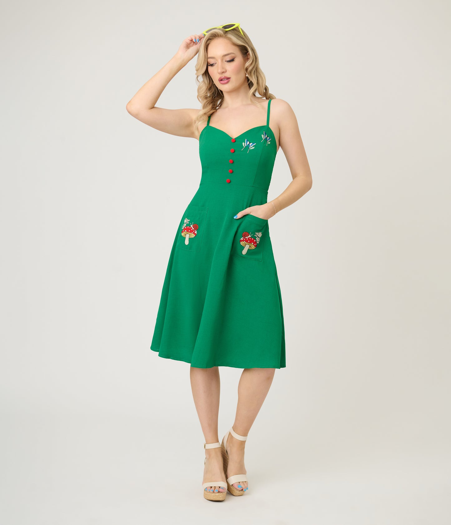 Voodoo Vixen Green Woodland Embroidered Fit & Flare Dress