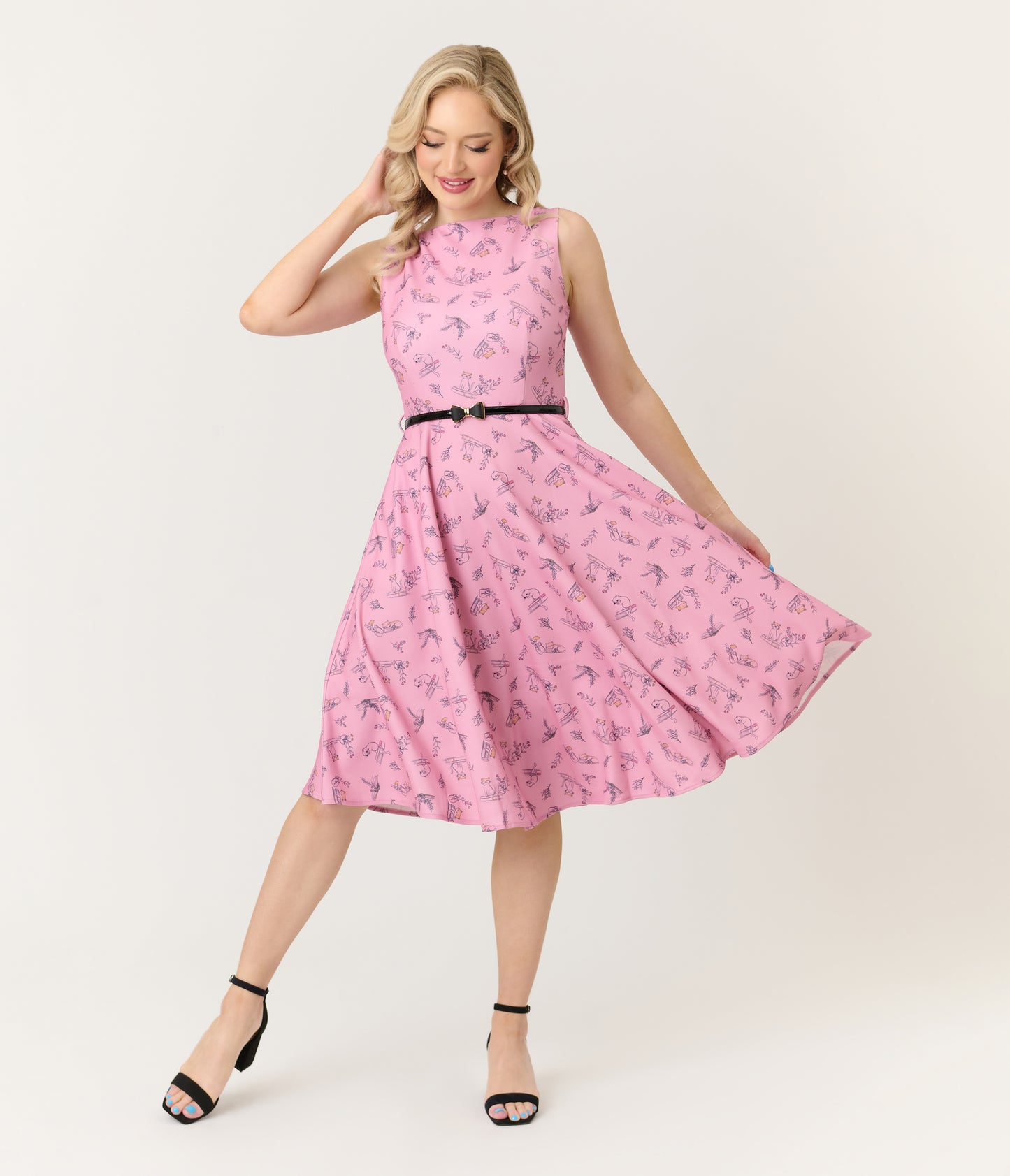Voodoo Vixen Pink Cats & Books Swing Dress
