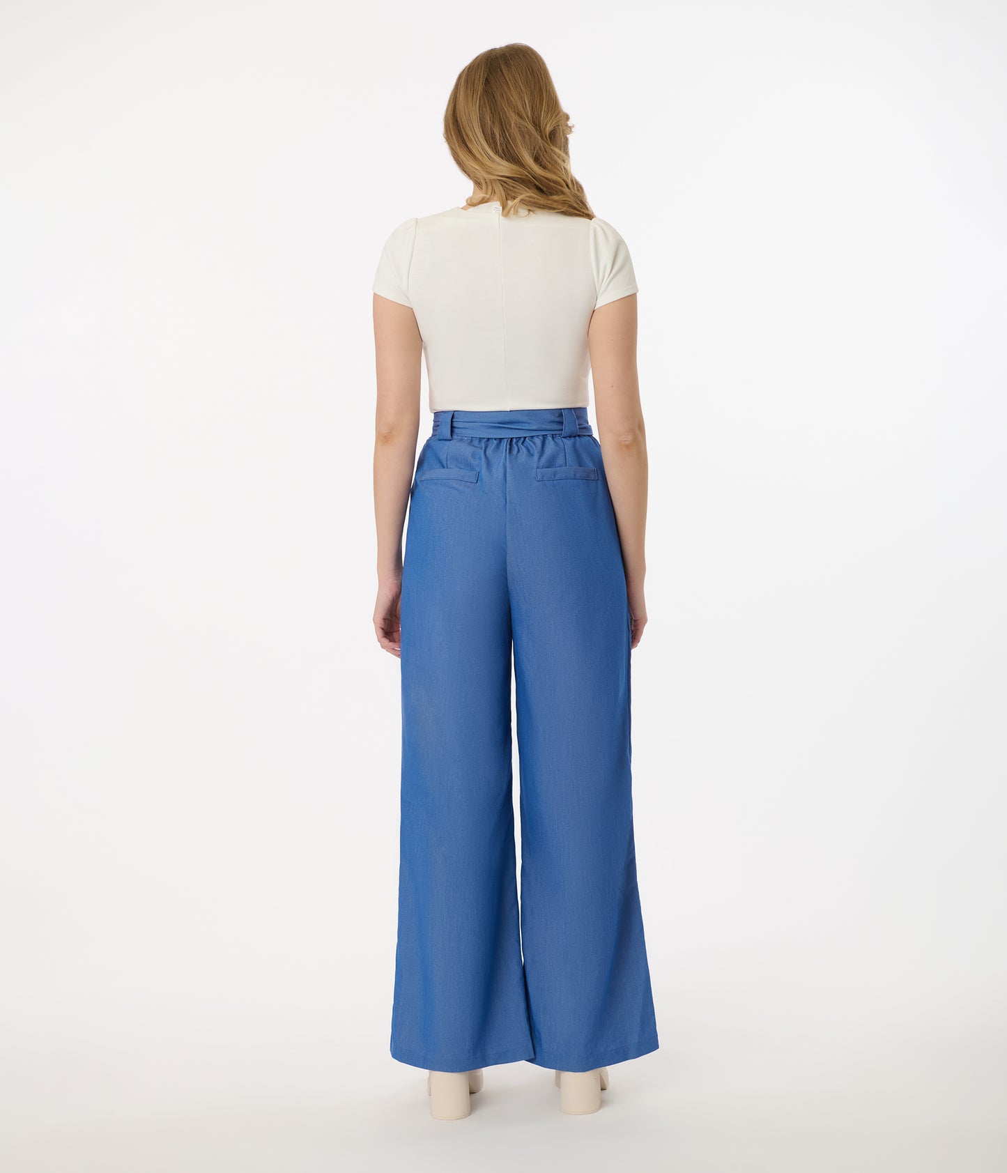 Unique Vintage 1950s Blue Chambray Wide Leg Trousers