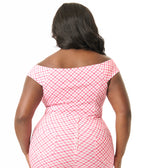 Unique Vintage Plus Size 1960s Pink & White Gingham Off The Shoulder Violet Top