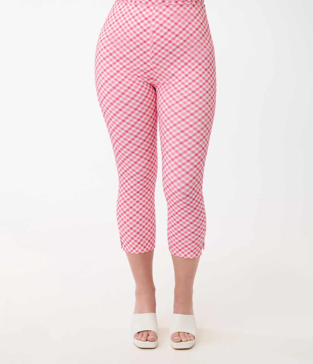 Unique Vintage 1950s Pink White Gingham Rachelle Capri Pants