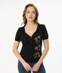 Unique Vintage 1950s Black Hummingbird Embroidered Cardigan