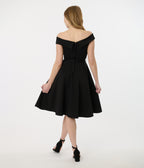 Unique Vintage 1950s Black Off the Shoulder Swing Dress