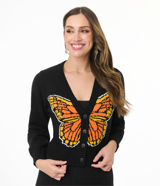 Smak Parlour 1960s Black Monarch Butterfly Cardigan – Unique Vintage