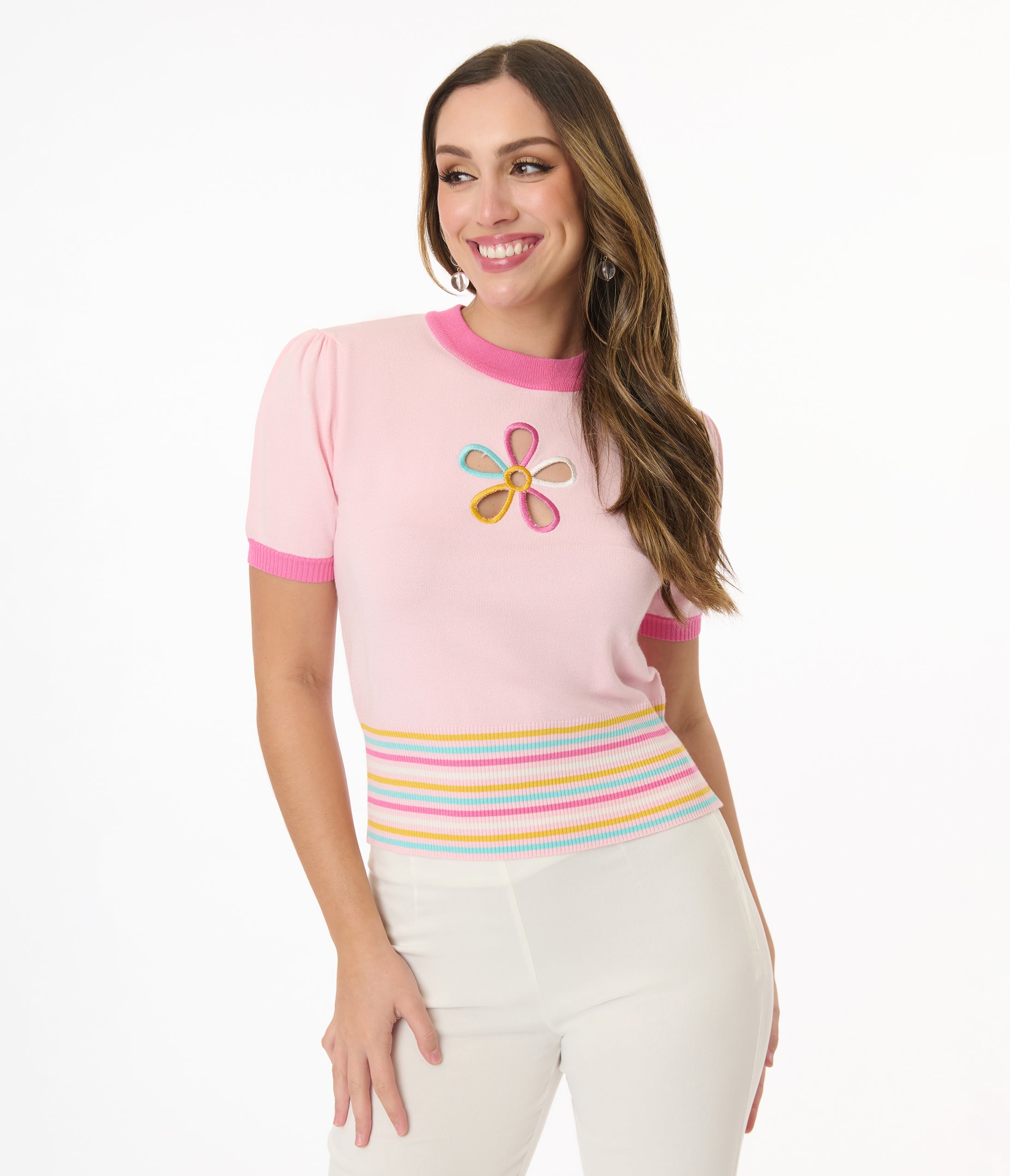 Smak Parlour Pink & Rainbow Flower Cutout Sweater