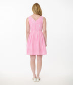 Unique Vintage Pink Gingham Picnic Weave Swing Dress