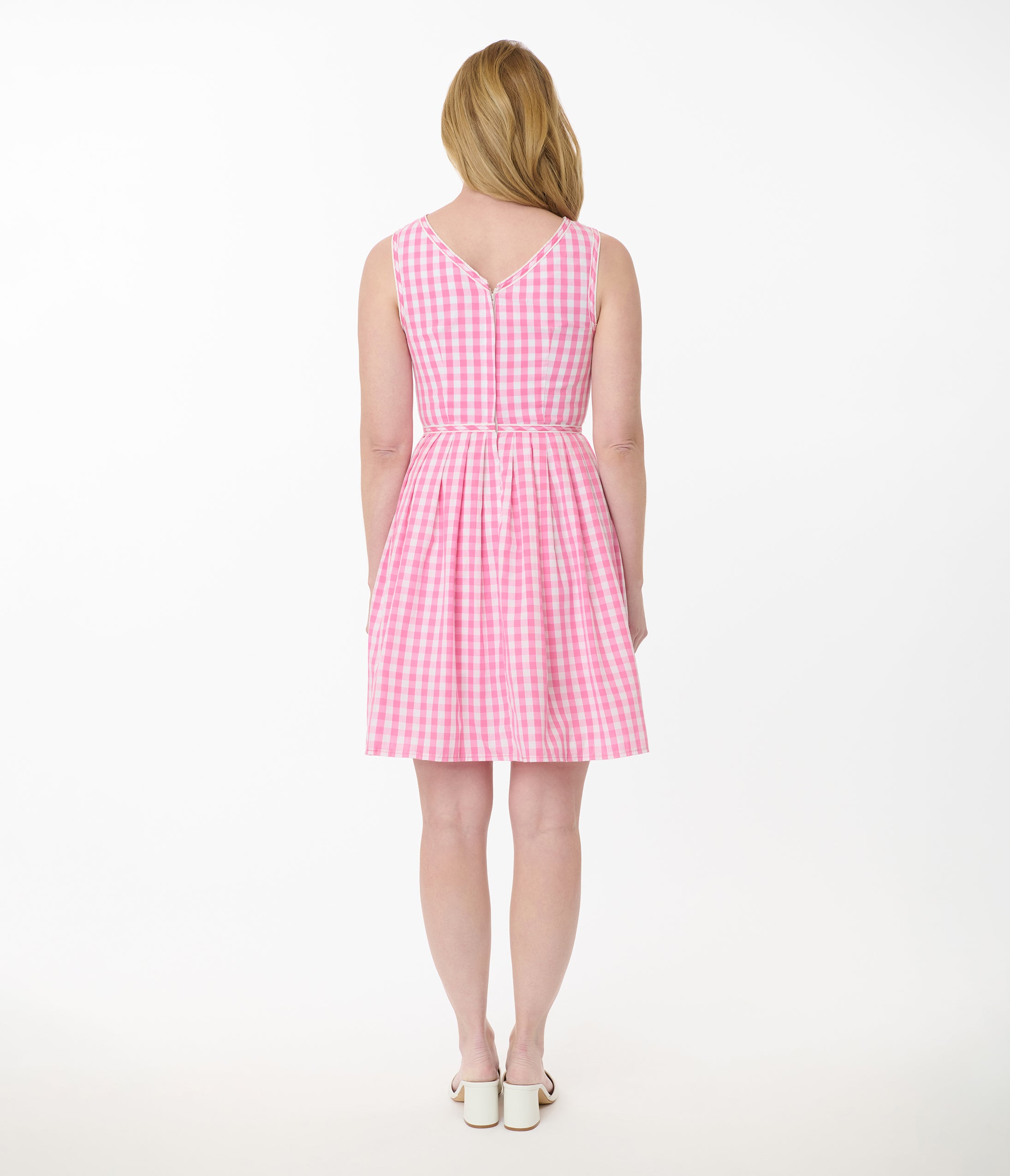 Unique Vintage Pink Gingham Picnic Weave Swing Dress