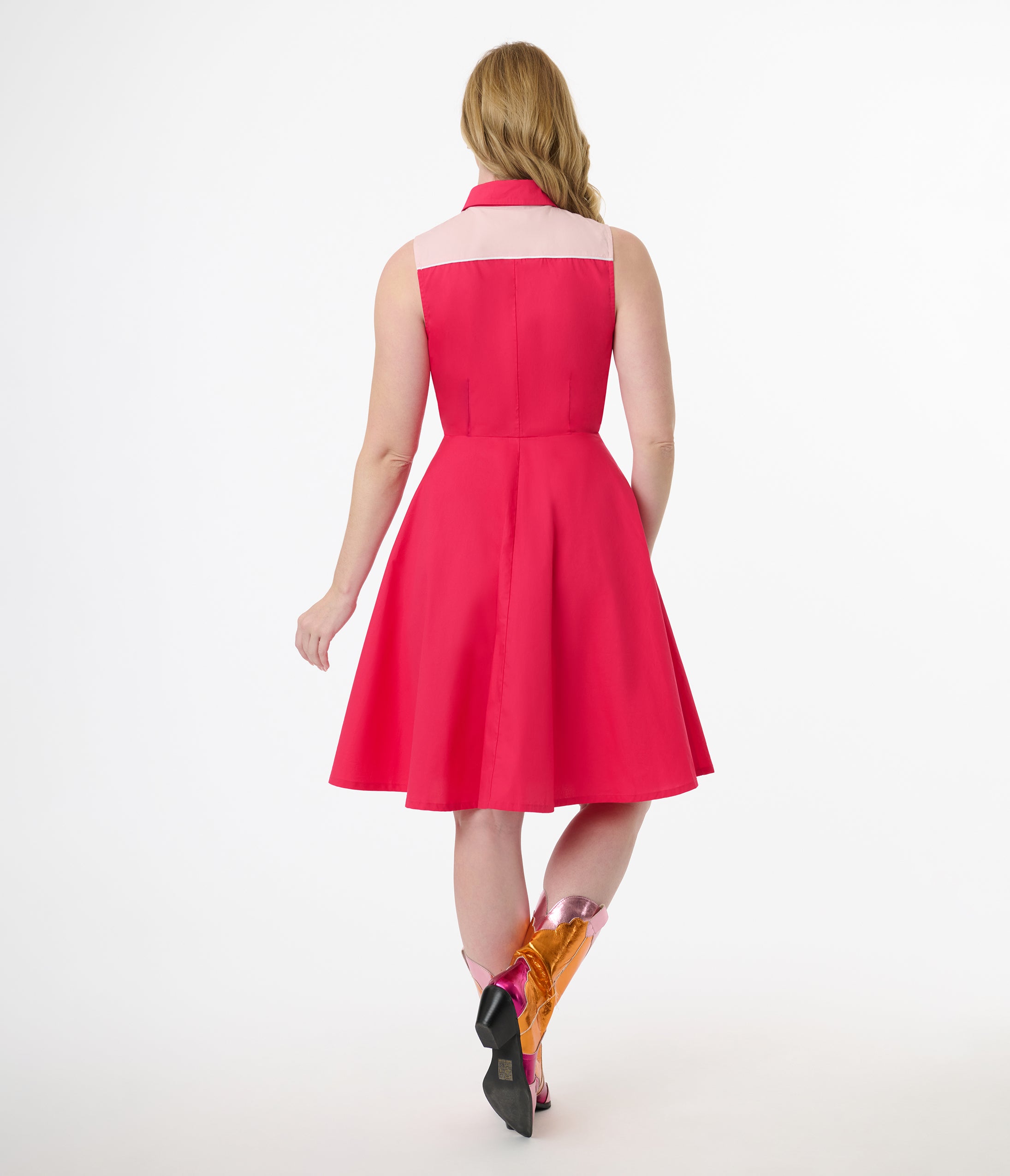 Unique Vintage 1950s Pink Western Cotton Flare Dress Unique Vintage 1950s Pink Western Cotton Flare Dress
