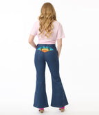 Unique Vintage Blue Denim Western Embroidered Jeans