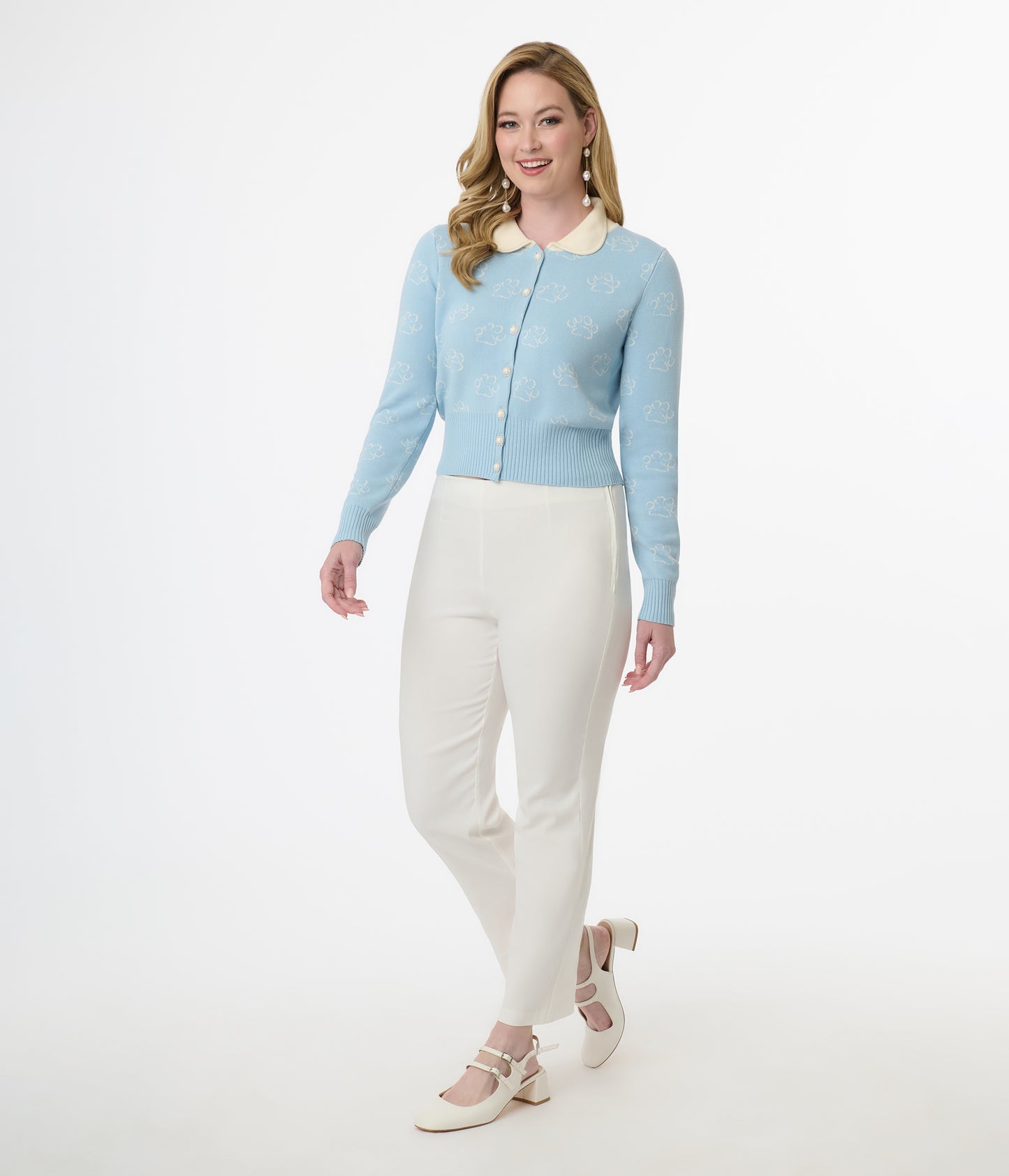 Disney Cats & Dogs Collection by Unique Vintage Blue & Cream Paw Print Cardigan