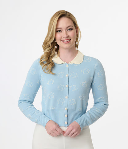 Disney Cats & Dogs Collection by Unique Vintage Blue & Cream Paw Print Cardigan