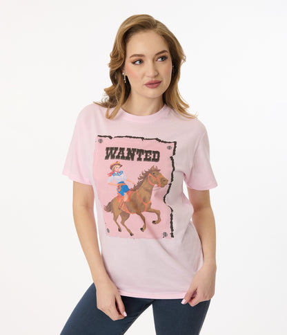 Unique Vintage 1960s Light Pink Wanted Cowgirl Unisex Graphic Tee