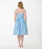 Unique Vintage Blue & White Gingham Bobbie Swing Dress