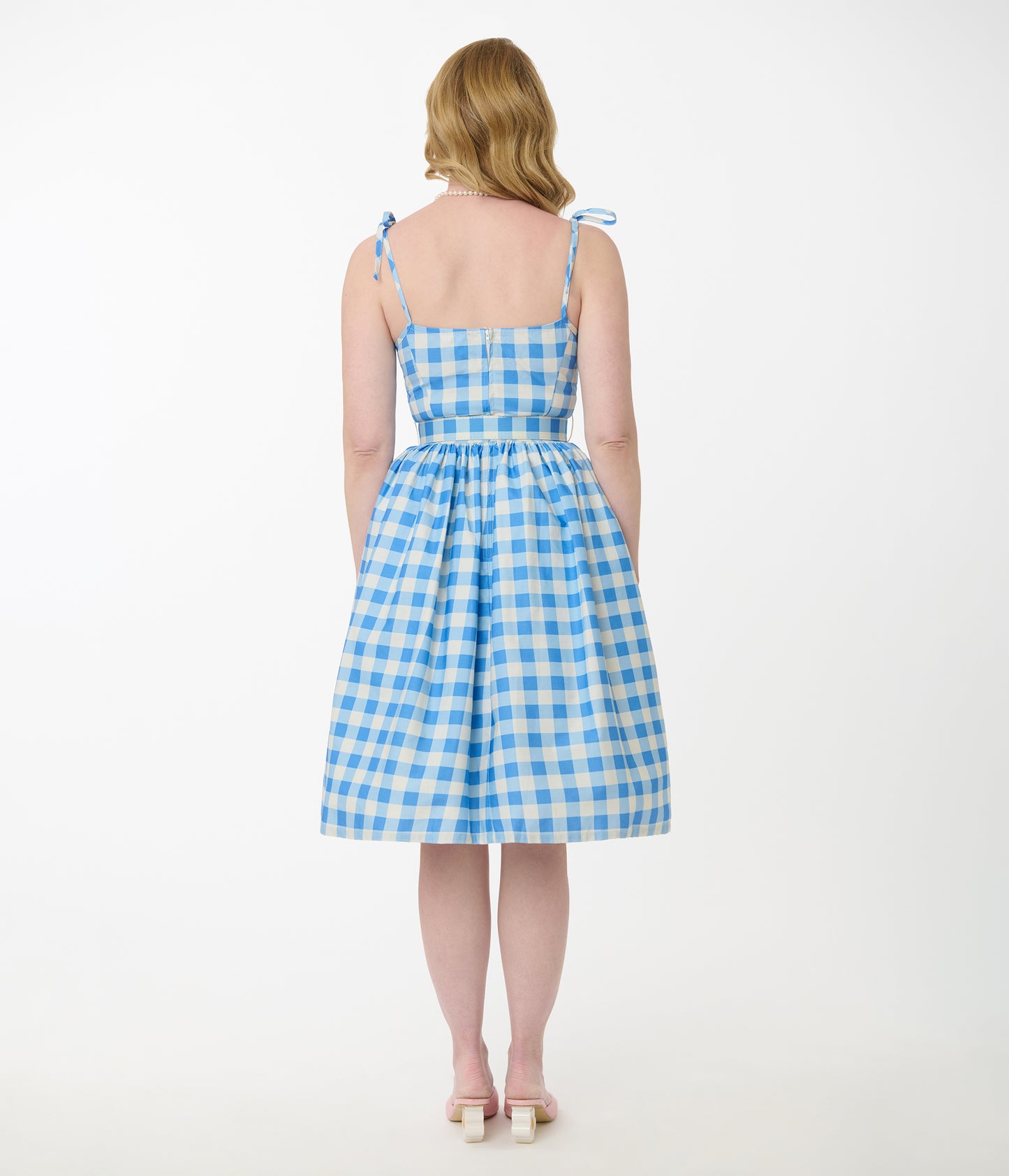 Unique Vintage Blue & White Gingham Bobbie Swing Dress