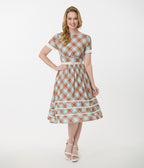 Unique Vintage Rainbow Plaid Swing Dress