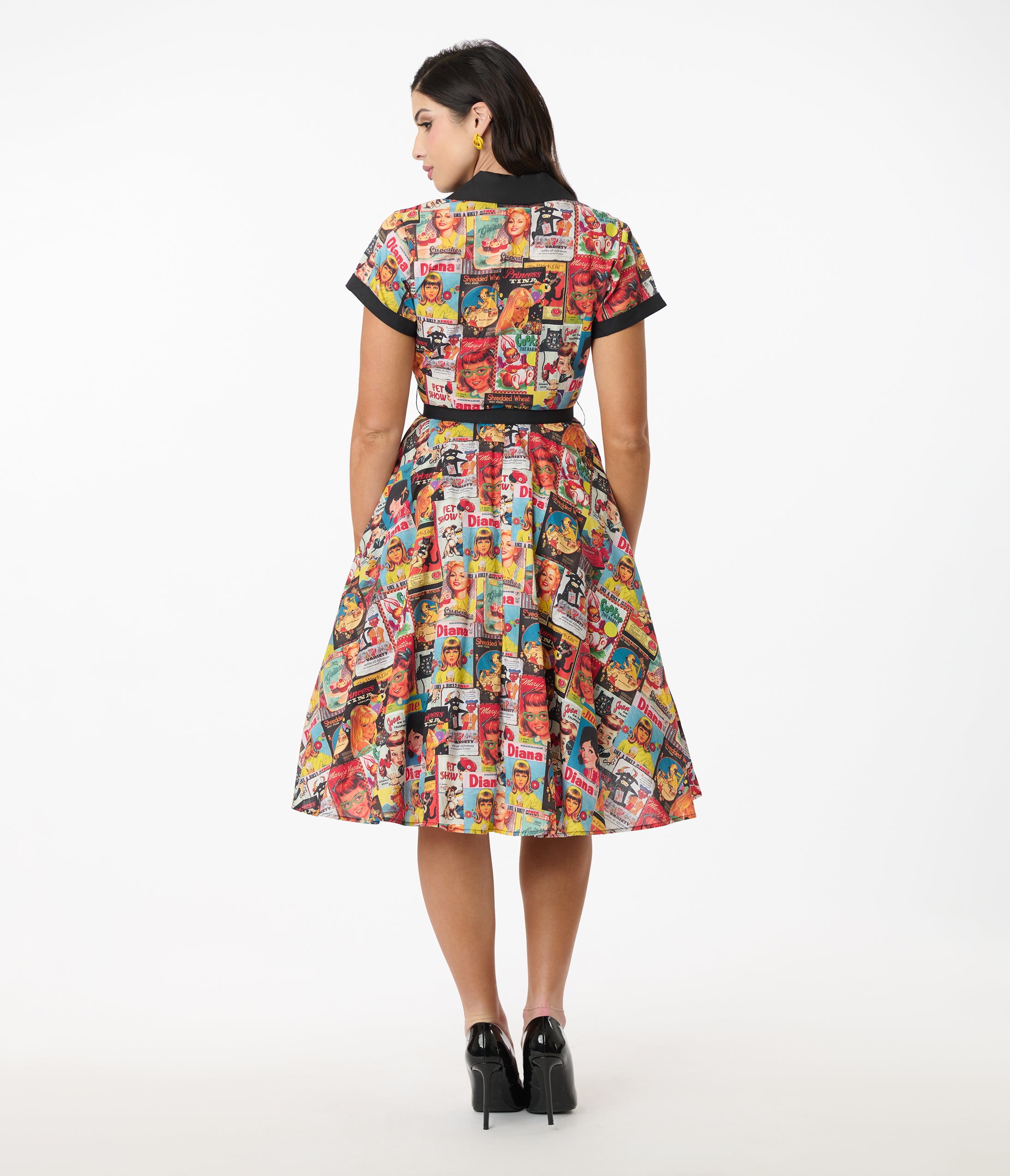 Unique Vintage Magazine Print Alexis Swing Dress