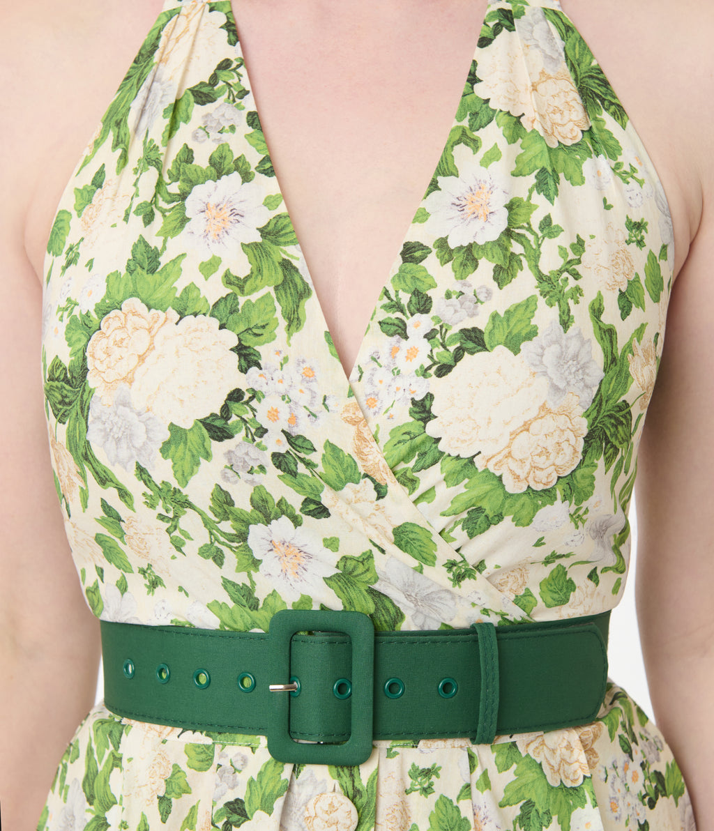 Unique Vintage White & Green Floral Tarrytown Hostess Dress